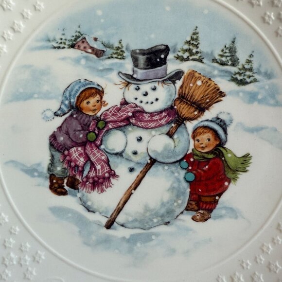 1986 Avon A Child's Christmas Porcelain 22K Gold TrimCollection Plate Snowman - Picture 3 of 9